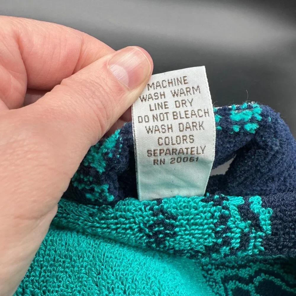 Vintage Terrycloth Robe Bill Blass Cotton Bathrobe One Size Navy Teal Paisley - Picture 6 of 7